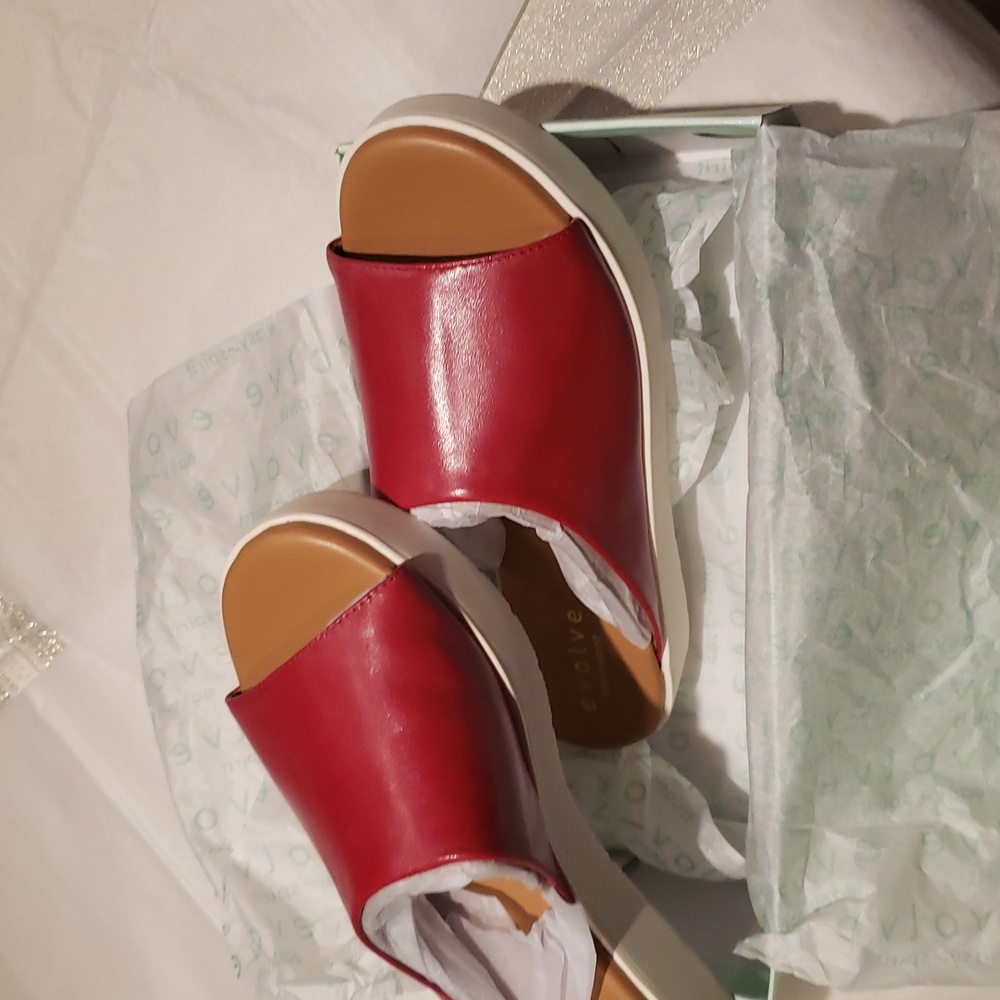 Easy Spirit new Mules Slide Platform Sandals Leather Women's NIB Red - Picture 11 of 17